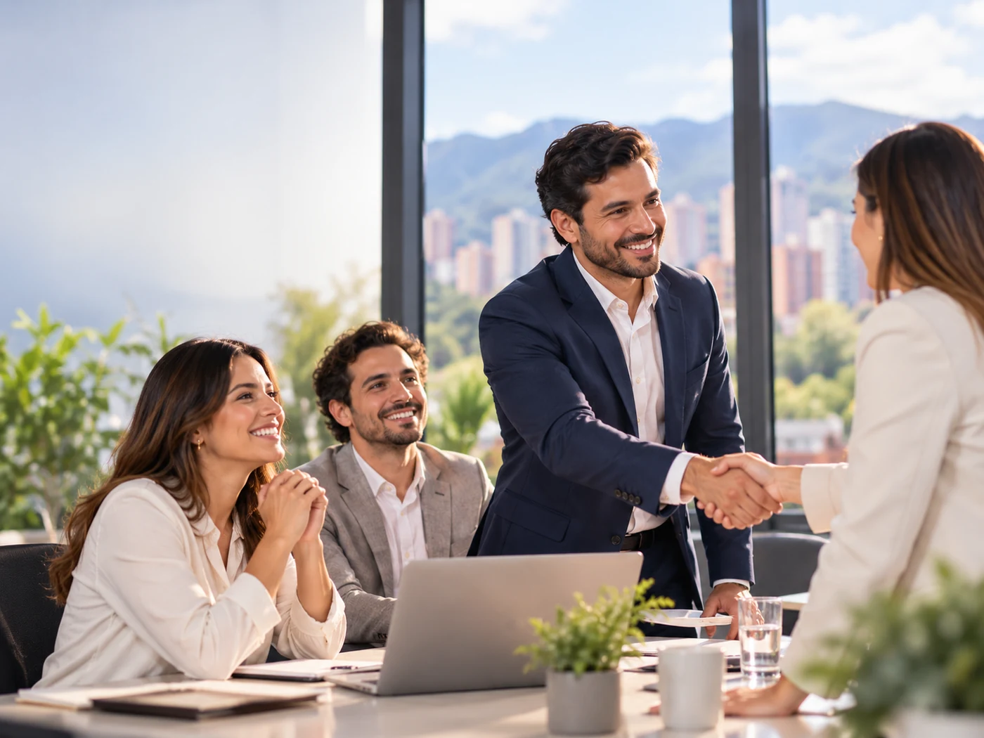 Profesionales formalizando un convenio
