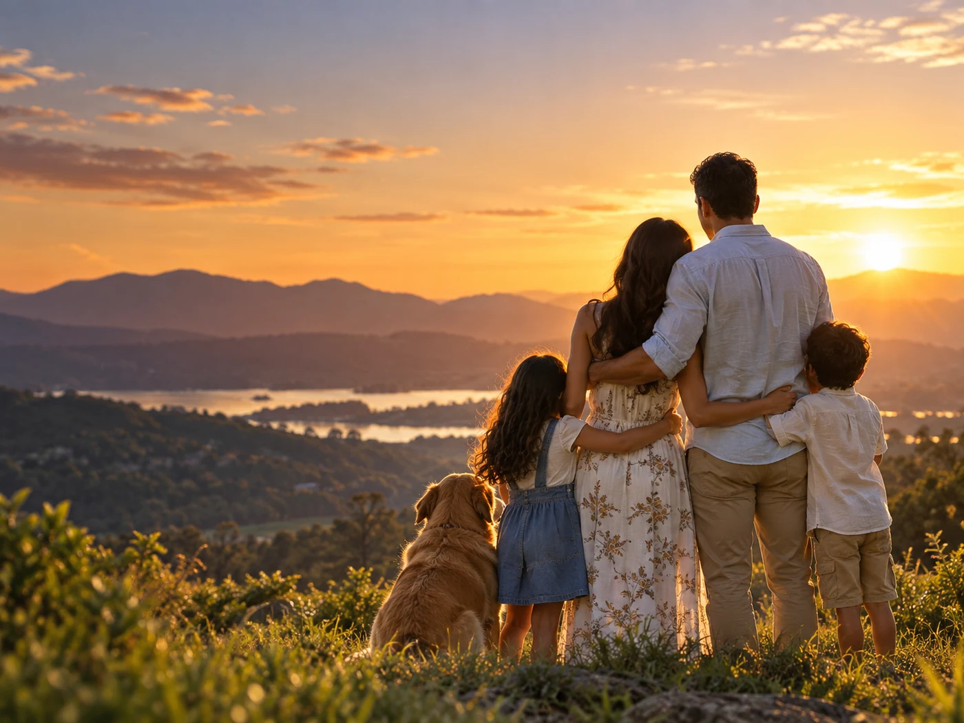 Familia unida contemplando el paisaje